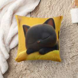 Almofada Travesseiro de Gato Preto Adormecido Fofo Presente
