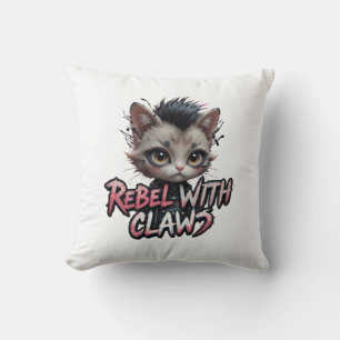Almofada Travesseiro de Gato Punk Rock Rebelde com Garras