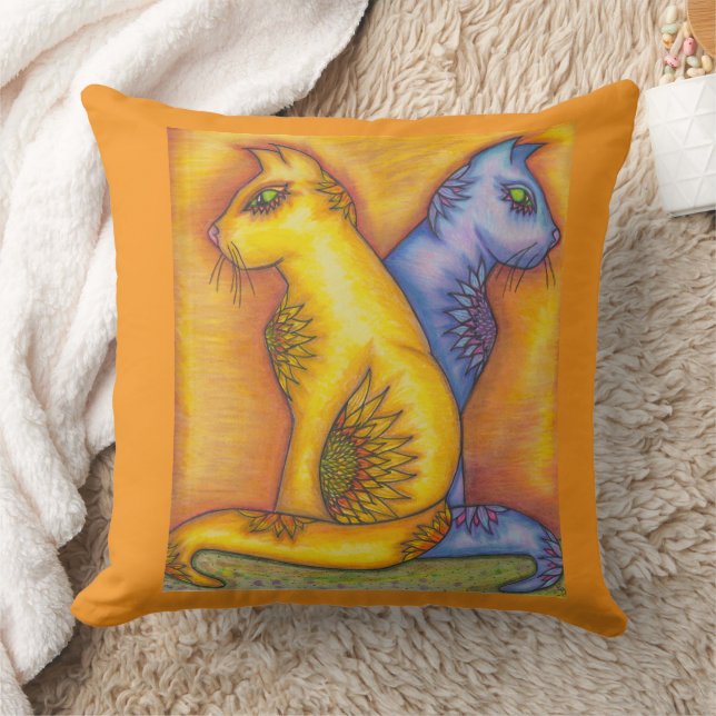 Almofada Travesseiro De Gato Quadrado Com Dois Gatos Florai (Cobertor)