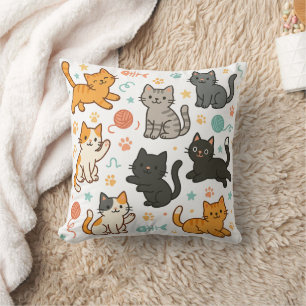 Almofada Travesseiro de Gatos de Desenho Colorido – Padrão 