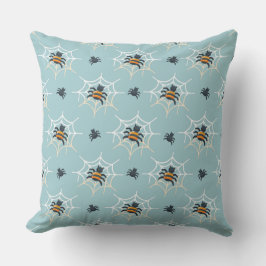 Almofada Travesseiro de Halloween Azul Claro com Aranhas