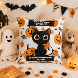 Almofada Travesseiro de Halloween – Design de Gato e Abóbor