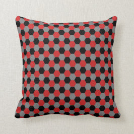 Almofada Travesseiro de Hexágonos Vermelho Negro e Cinza
