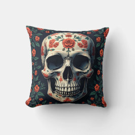 Almofada Travesseiro de imagem de Flor e Crânio