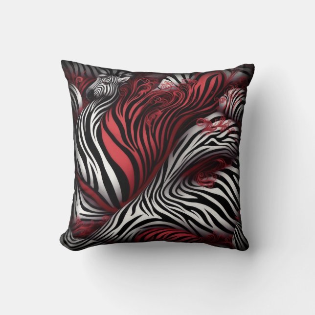 Almofada Travesseiro de Impressão de Zebra Vermelha e Negra (Frente)