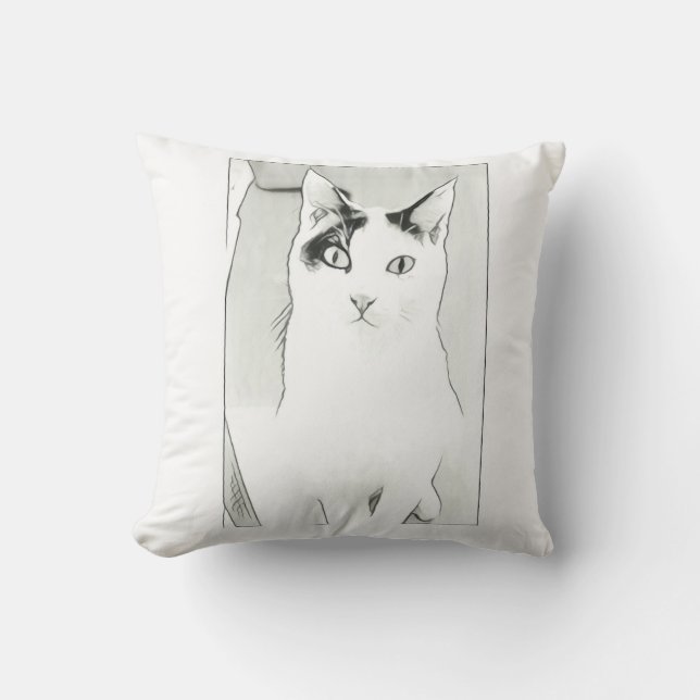Almofada Travesseiro de lançamento de esboço de gato fofo (Frente)