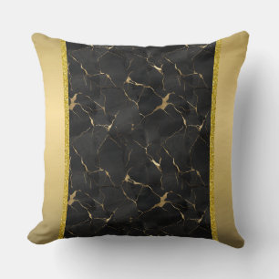 Almofada Travesseiro de Luxo Preto e Dourado Marmorizado