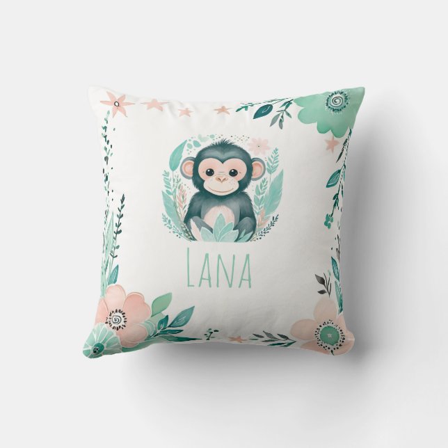 Almofada Travesseiro de Macaco Bebê Personalizado, Pastel V (Verso)