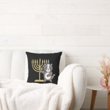 Travesseiro de Menorá de Gato de Hanukkah Fofo par