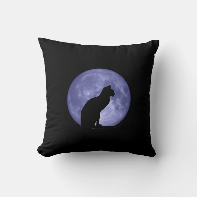 Almofada Travesseiro de Mojo da lua azul de gato preto (Frente)