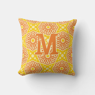 Almofada Travesseiro de Monograma Amarelo Laranja Moderno