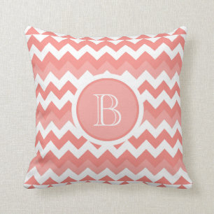 Almofada Travesseiro de Monograma Branco Coral Chevron