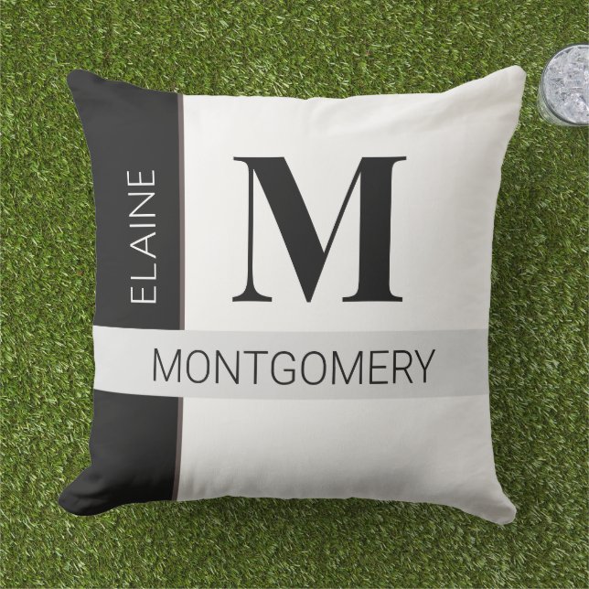Almofada Travesseiro de Monograma de Blocos de Cor Preta e  (Grama)