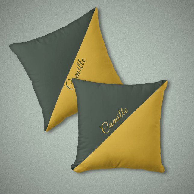 Almofada Travesseiro de Monograma Verde de Duas Tonalidades (Two Tone Gold & Forest Green Monogram Pillow)