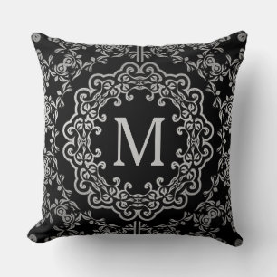 Almofada Travesseiro de Motif do Filigree Preto e Silver do