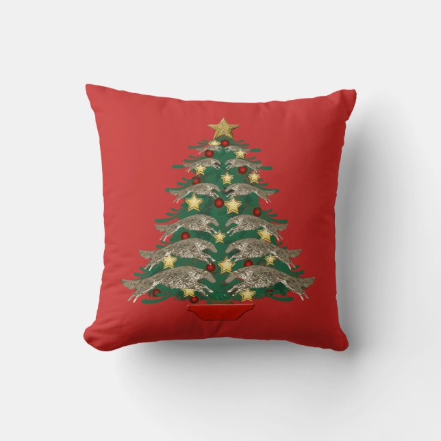 Almofada Travesseiro de Natal Borzoi Saltitante (Frente)