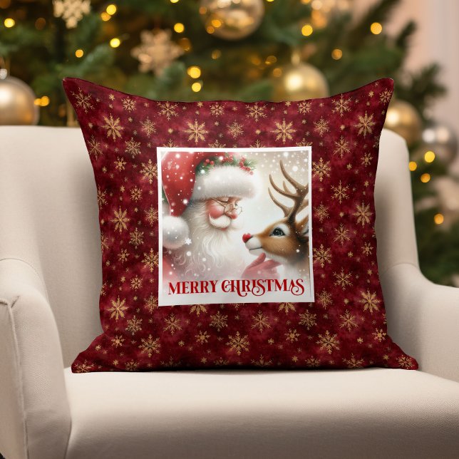 Almofada Travesseiro de Natal Clássico do Papai Noel Rudolp (Classic Santa Rudolph Holiday Pillow Christmas Decor

)
