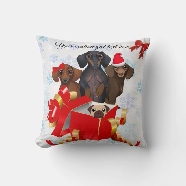Almofada Travesseiro de Natal com Dachshunds Fofos (Frente)