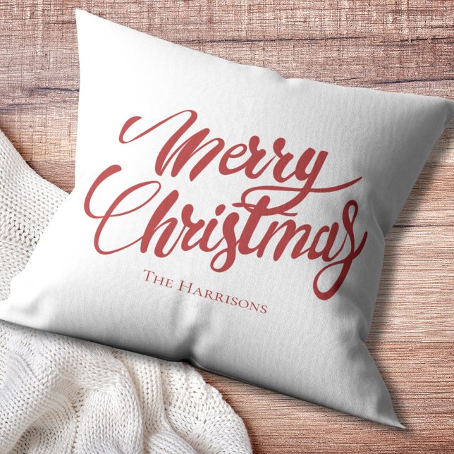 Almofada Travesseiro de Natal da Família Feliz de Natal (Script Merry Christmas Family Christmas Pillow
)