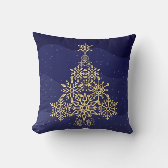 Almofada Travesseiro de Natal de árvore de floco de neve az (Frente)