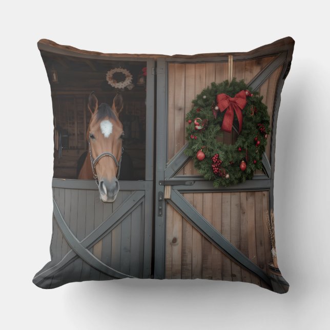 Almofada Travesseiro de Natal de estábulo equestre (Frente)