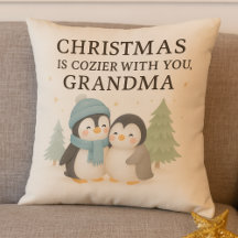 Travesseiro de Natal de Pinguim Fofo para a Vovó –