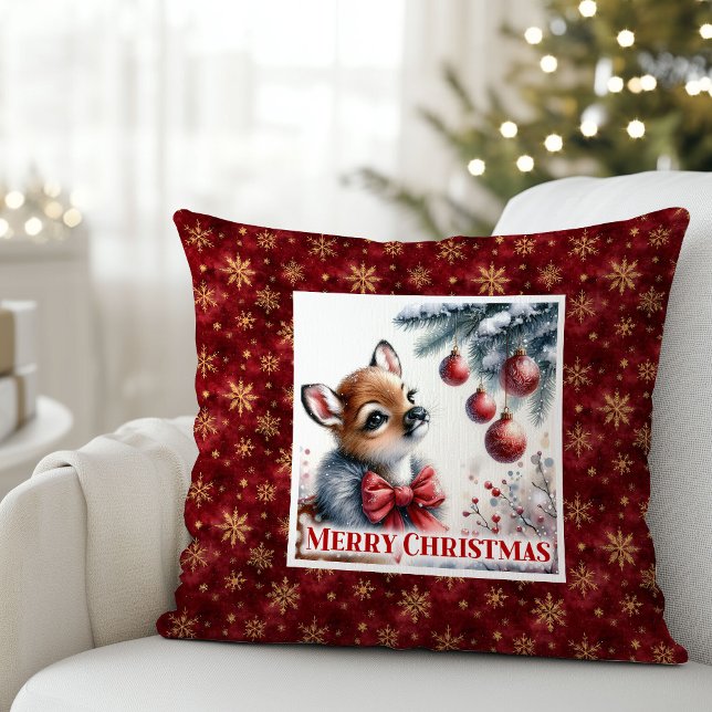 Almofada Travesseiro de Natal Fawn Pacífico Presente para C (Peaceful Fawn Christmas Pillow Gift for Kids Cozy Room)