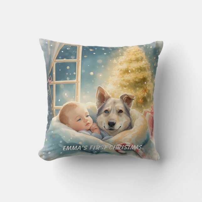 Almofada Travesseiro de Natal para Bebê e Cachorrinho de Ol (Frente)