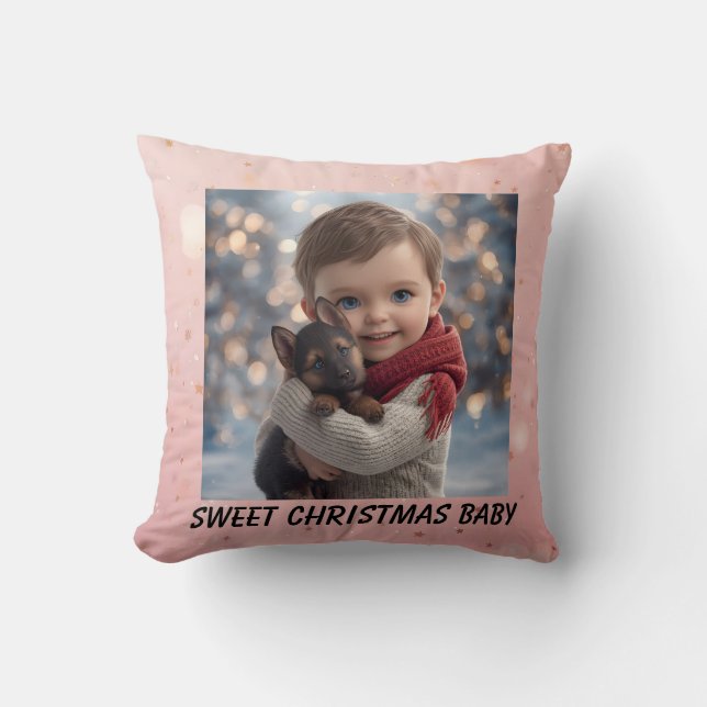 Almofada Travesseiro de Natal para Bebê e Cachorrinho de Ol (Frente)