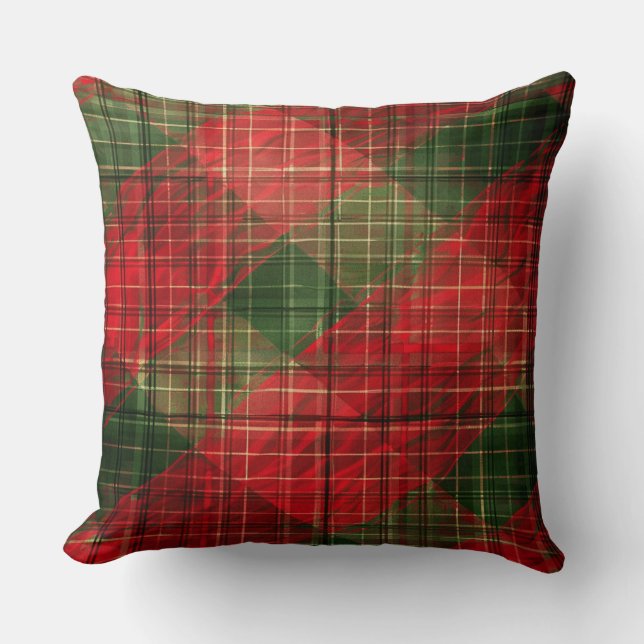 Almofada Travesseiro de Natal Rustic Argyle - Vermelho e Ve (Frente)