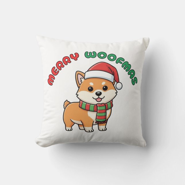 Almofada Travesseiro de Natal Shiba Inu: Woofmas Feliz (Frente)