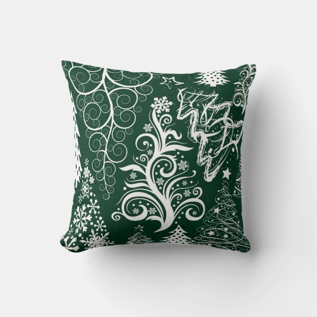 Almofada Travesseiro de Natal Verde Festivo nas Árvores de  (Frente)