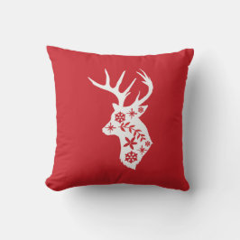 Almofada Travesseiro de Natal Vermelho com Veado Branco