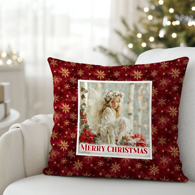 Almofada Travesseiro de Natal Vermelho Dourado Anjo Aconche (Charming Cozy Angel Red Gold Christmas Pillow Gift)