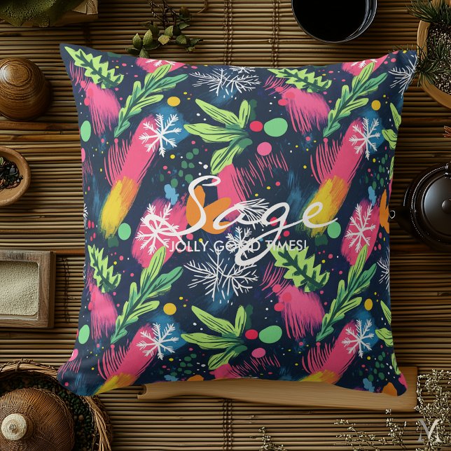 Almofada Travesseiro de Natal vibrante com nome personaliza (Criador carregado)