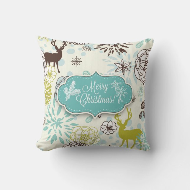 Almofada Travesseiro de Natal - Vintage Blue Deer (Frente)