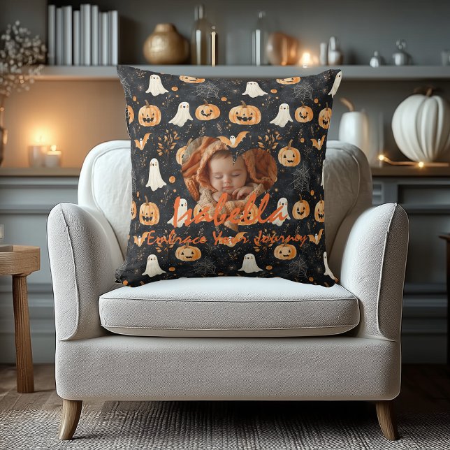 Almofada Travesseiro de Nome de Bebê de Halloween – Abóbora (Criador carregado)