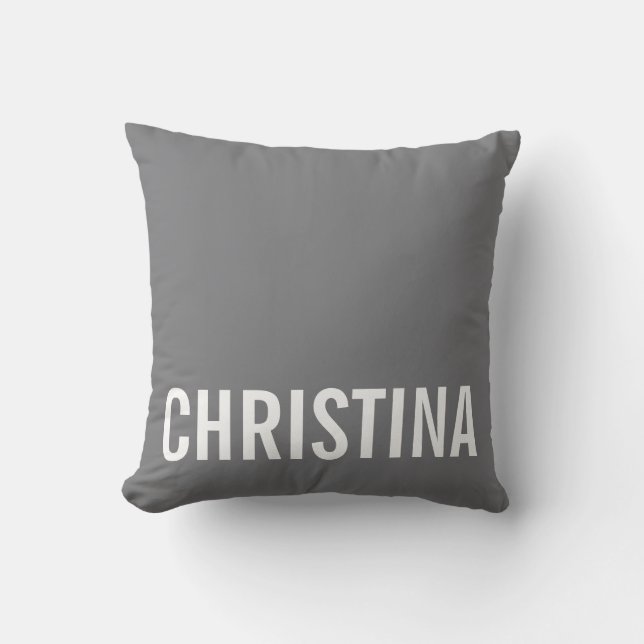 Almofada Travesseiro de Nome Personalizado da Cinza Moderna (Frente)