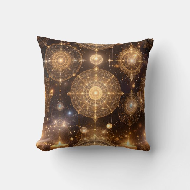 Almofada Travesseiro de Padrão Celestial Dourado Místico (Frente)
