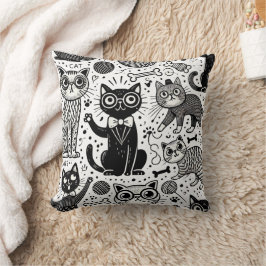 Almofada Travesseiro de padrão de gato preto e branco engra