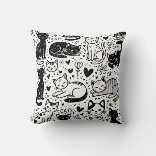 Almofada Travesseiro de padrão de gatos preto e branco Cozy