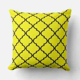 Almofada Travesseiro de Padrão de Quatrefoil Amarelo-Negro