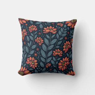 Almofada "Travesseiro de Padrão Floral Azul e Laranja"