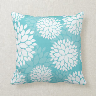 Almofada Travesseiro de Padrão Floral Branco Teal