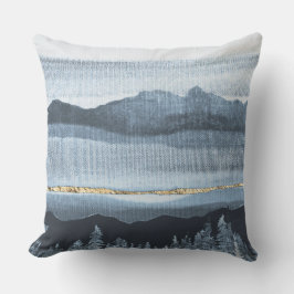 Almofada Travesseiro de Paisagem Dourada Azul Texturizado