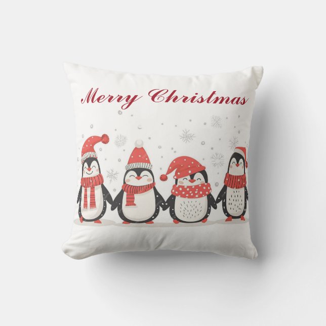 Almofada Travesseiro de Pinguim de Natal | Decoração Festiv (Frente)