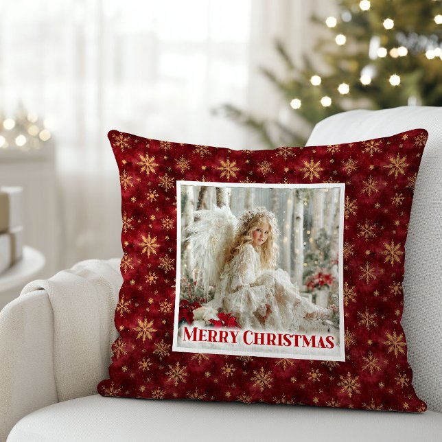 Almofada Travesseiro de Presente Anjo Vitoriano Idílico Ver (Idyllic Victorian Angel Red and Gold Gift Pillow)