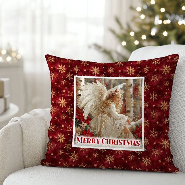Almofada Travesseiro de Presente Vitoriano Anjo Vermelho e  (Merry Red and Gold Angel Victorian Gift Pillow)