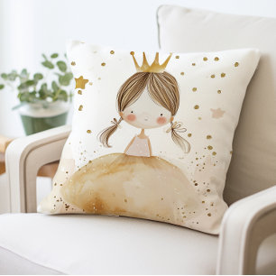 Almofada Travesseiro de Princesa Bonita com Coroa Ouro, Con