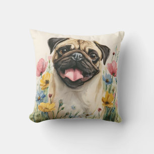 Almofada Travesseiro de Pug em Aquarela